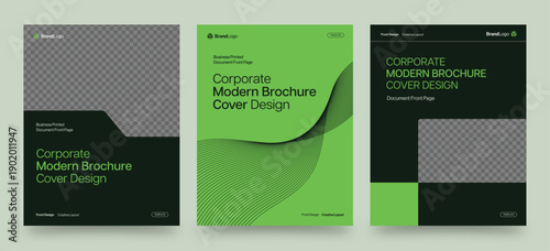Brochure Cover Template & Front Page Design for Black Green Modern Minimalist Report Cover Layouts