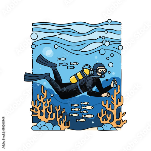 Scuba Diver Exploring Underwater World with Marine Life.