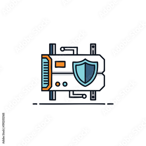 Secure Server Rack with Shield Icon Representing Data Protection.