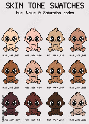 Skin Tone Makeup Swatches Chart Featuring Hue, Value, Saturation Palette Vector Illustration