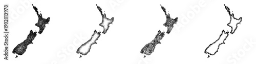 Sketch New Zealand map design set