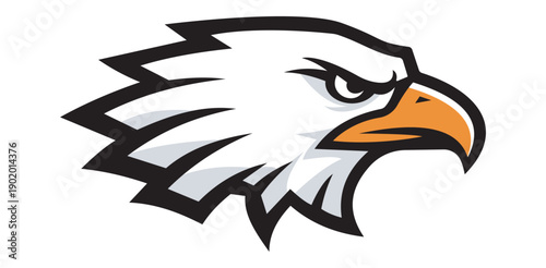Fierce white eagle head logo mascot Powerful raptor sharp orange beak intense gaze Great for sports branding vector art