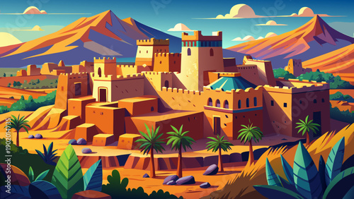 Very beautiful Kasbah Ait Ben Haddou near Ouarzazate, featuring ancient earthen architecture, desert surroundings, and timeless Berber heritage recognized as a UNESCO World Heritage Site.