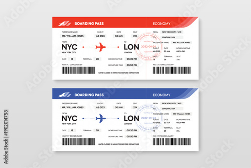 Airline Boarding Pass & Airplane Ticket Template Vector for Travel Agency, Tourism & Destination Wedding Designs