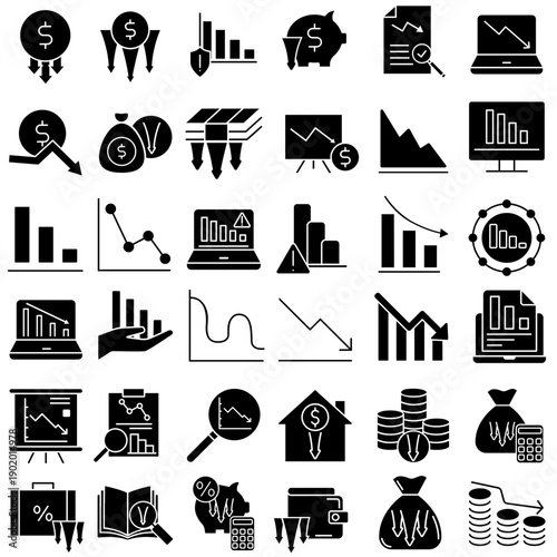Financial losses vector icon set. Revenue decline Illustration sign collection. Market decline symbol. Economic decline logo.