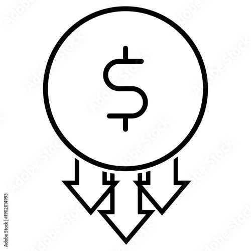 Financial losses vector icon. Revenue decline Illustration sign. Market decline symbol. Economic decline logo.