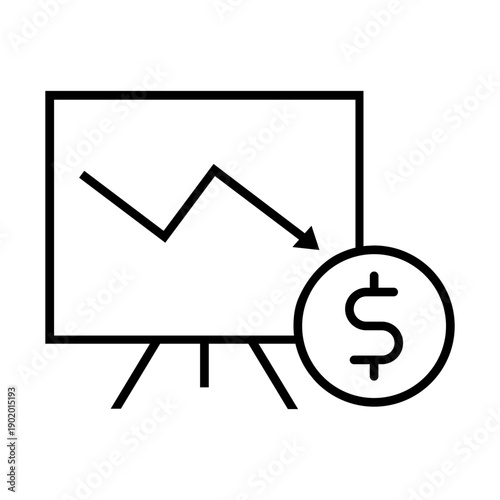 Financial losses vector icon. Revenue decline Illustration sign. Market decline symbol. Economic decline logo.