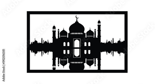 Taj Mahal silhouette with sound wave pattern in modern minimalist style
