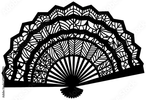 Black fan png Ornate abanico cutout Lace folding fan png Decorative hand fan cutout Vintage fan silhouette png Oriental hand fan cutout isolated transparent background image