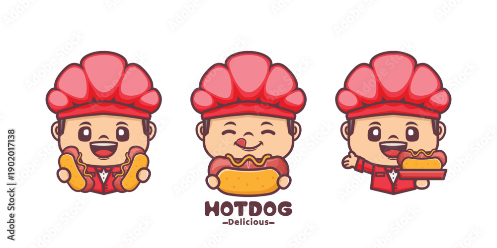 Obraz premium Chef mascot with hotdogs, culinary vector illustration