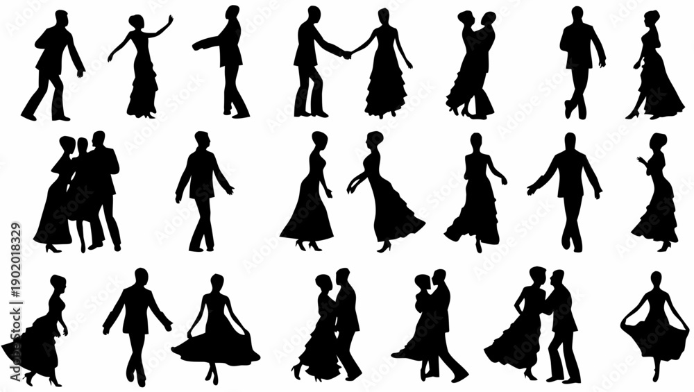 Fototapeta premium Elegant couples dancing together in various poses and styles
