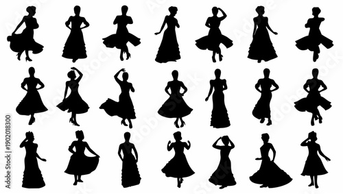 Elegant dancing women silhouettes collection in various poses