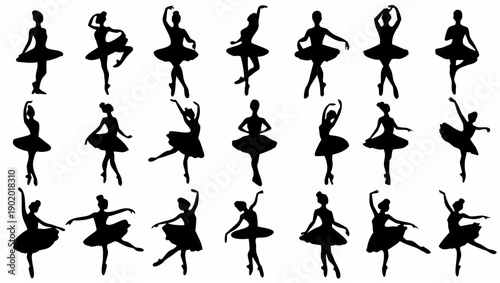 Elegant ballerinas in various dance poses for ballet or dance studio promotions