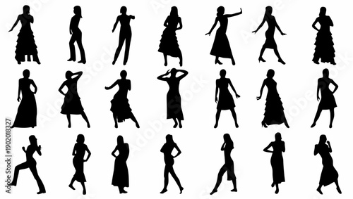 Collection of dynamic female silhouettes in various dance poses