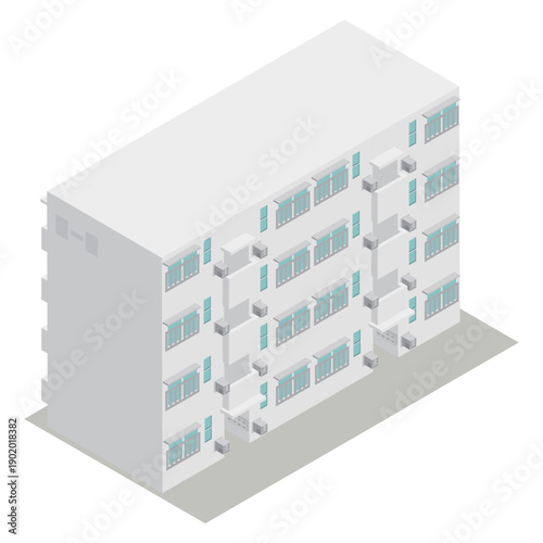 アイソメトリックなお風呂のバランス釜の排気口がある団地の建物のイラスト素材
