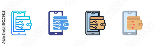 Digital Wallet Icon set multiple style collection