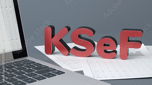 KSeF Electronic Invoicing System Concept with Financial Documents and Laptop