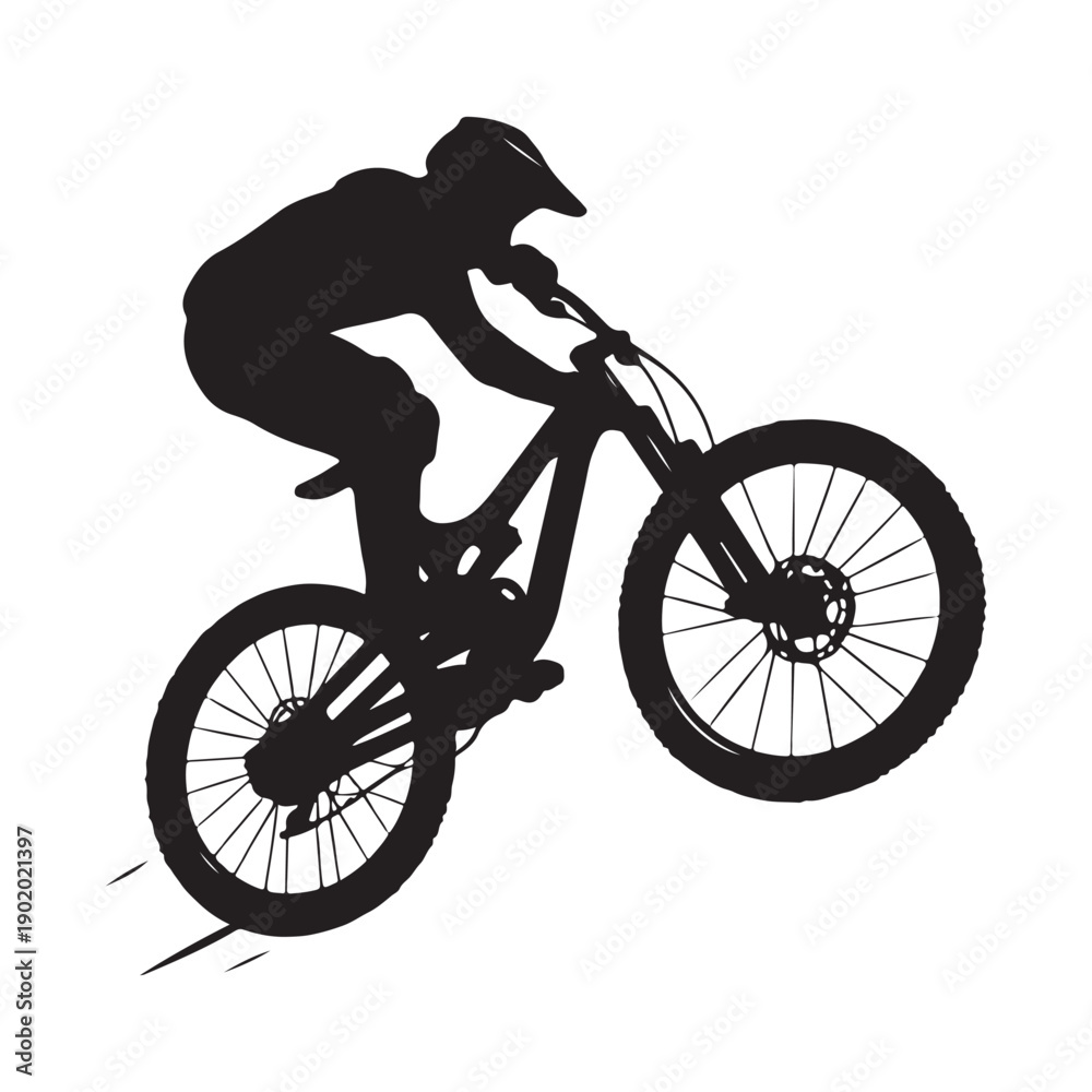 Naklejka premium mountain bike jump vector silhouette clip art logo design illustration. abstract mountain bike icon collection 