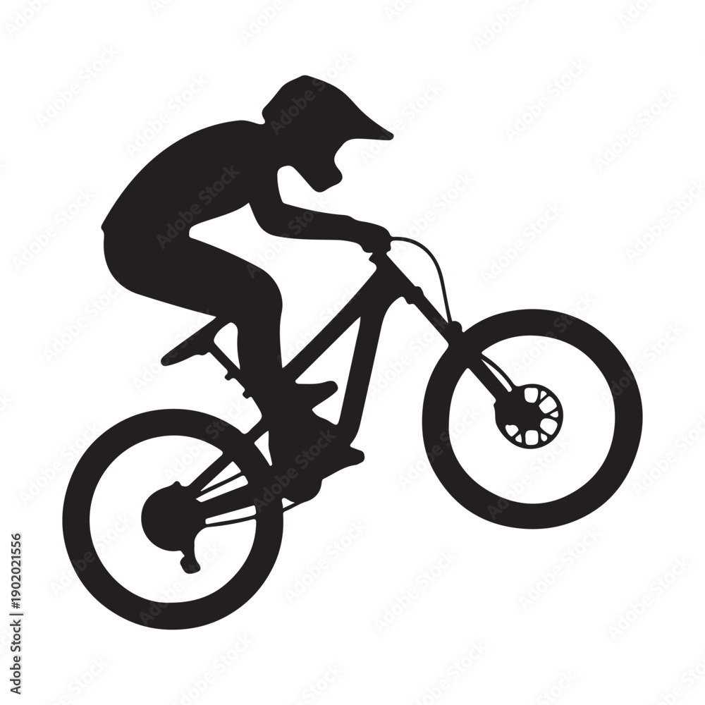 Naklejka premium mountain bike jump vector silhouette clip art logo design illustration. abstract mountain bike icon collection 