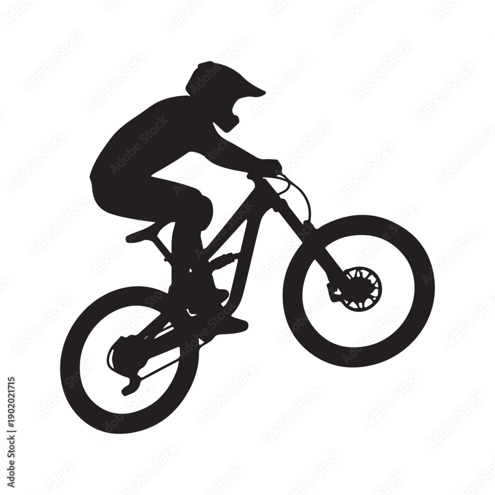 Obraz premium mountain bike jump vector silhouette clip art logo design illustration. abstract mountain bike icon collection 