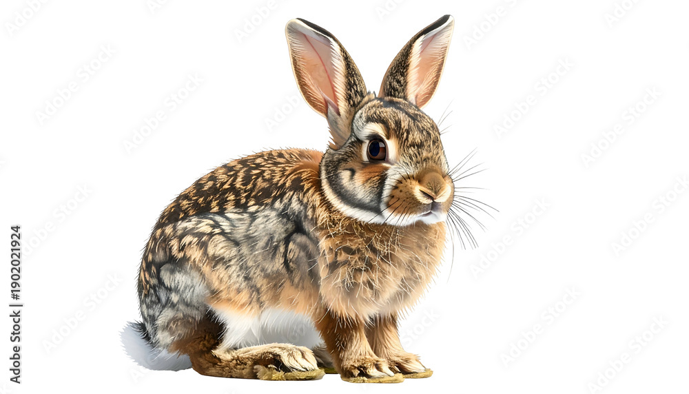 Fototapeta premium Detailed portrait of a cottontail rabbit, facing right, with fluffy fur and upright ears