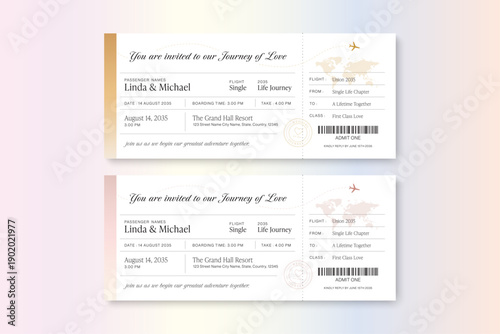 Wedding Boarding Pass Invitation Template for Destination Weddings, Airline Ticket RSVP Card Invite