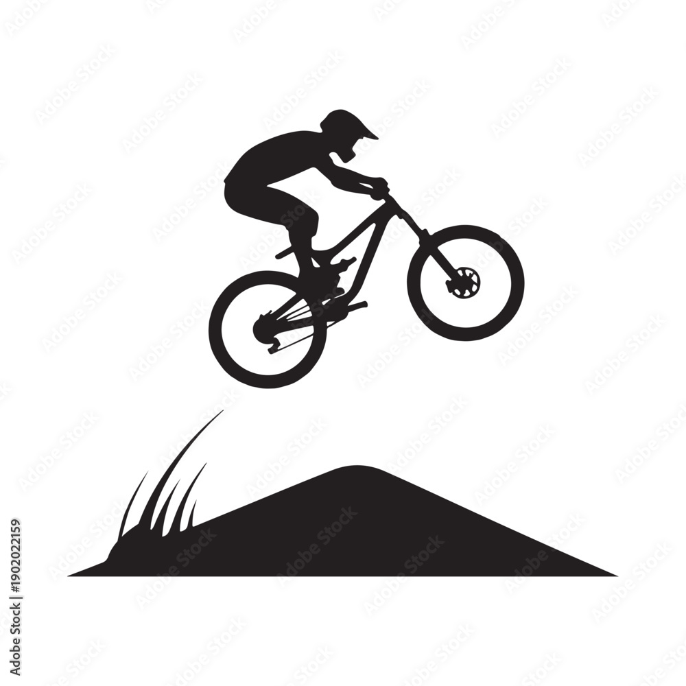 Naklejka premium mountain bike jump vector silhouette clip art logo design illustration. abstract mountain bike icon collection 
