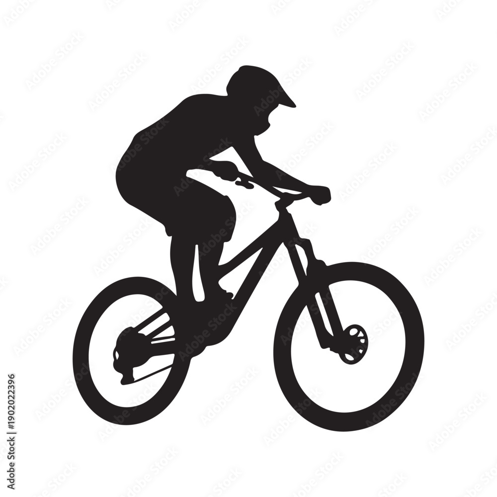 Naklejka premium mountain bike jump vector silhouette clip art logo design illustration. abstract mountain bike icon collection 