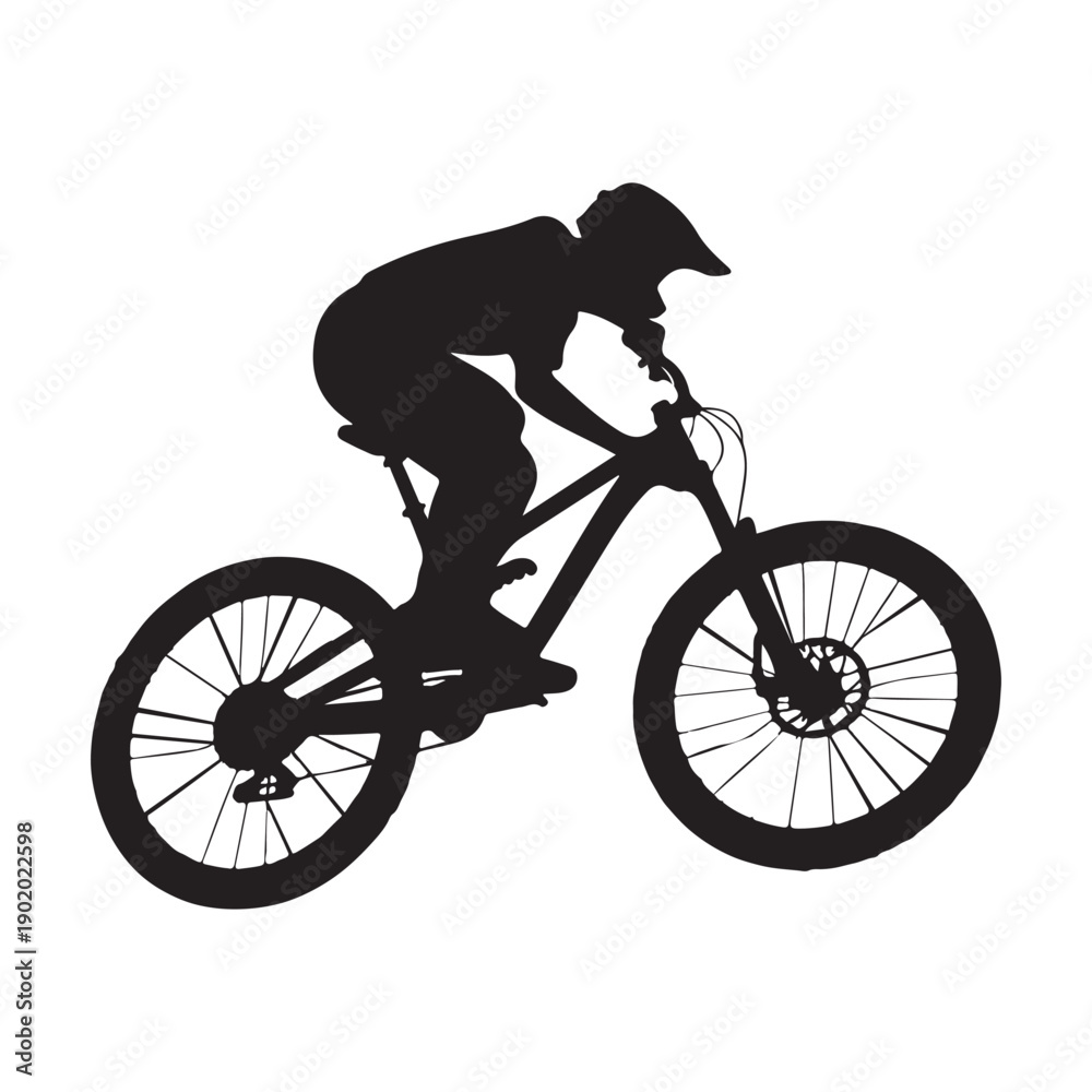 Obraz premium mountain bike jump vector silhouette clip art logo design illustration. abstract mountain bike icon collection 