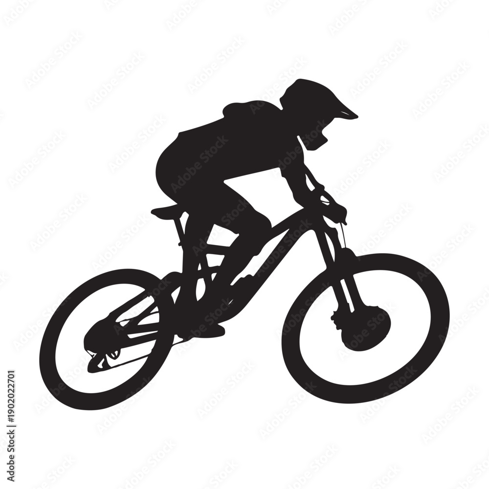 Naklejka premium mountain bike jump vector silhouette clip art logo design illustration. abstract mountain bike icon collection 