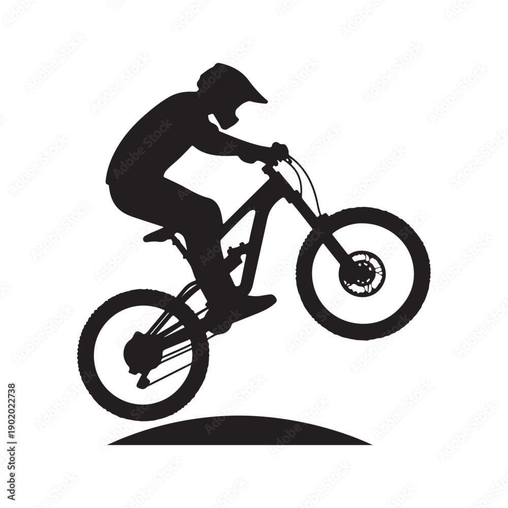 Obraz premium mountain bike jump vector silhouette clip art logo design illustration. abstract mountain bike icon collection 