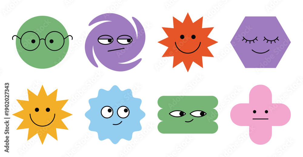 Obraz premium Fun Abstract Geometric Face Characters Vector Sticker Set