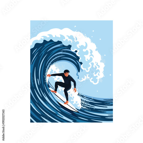 Surfer riding a powerful ocean wave with skill and balance.