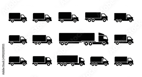 Collection of Black Truck Silhouettes on White Background.