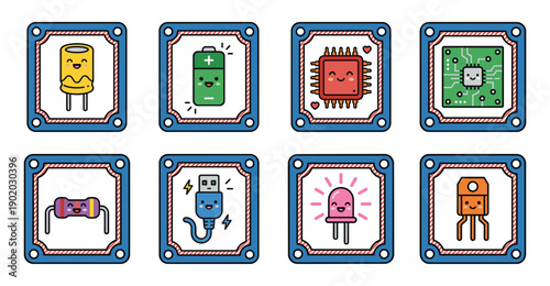Kawaii Electronics Components Decorative Poster Set for Stem Education and Maker Culture Branding