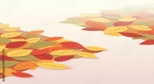 Colorful autumn leaves scatter across a soft gradient background