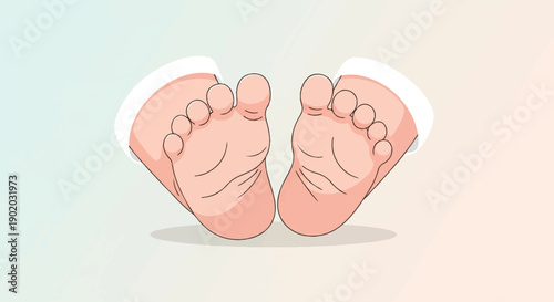 Close-up illustration of a baby's bare feet with visible toes and lines
