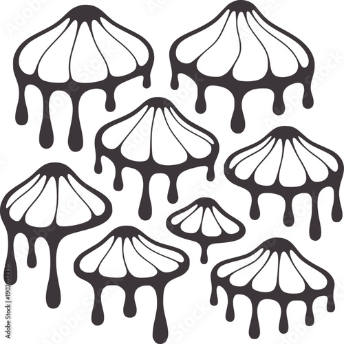 Minimalist black ink of dripping umbrella shapes pattern abstract