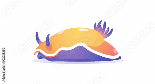 Colorful cartoon nudibranch with gradient purple, orange, and yellow