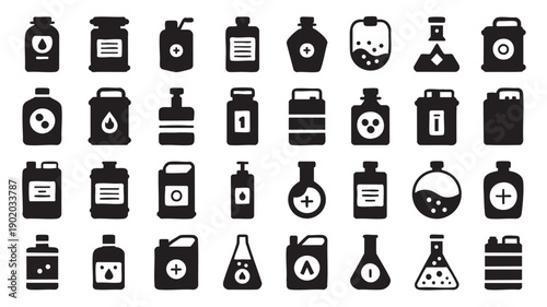 Black Laboratory Equipment Icons on White Background