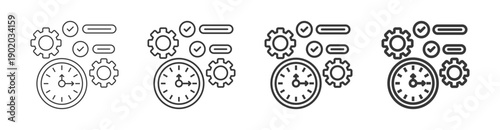 time management icon set with multiple line weights vector illustration