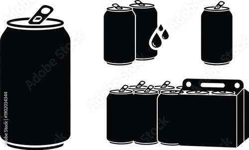Pop tin can. Aluminum or steel beverage cans. Beverage soda can icon silhouette. 