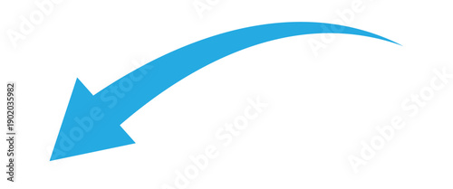 Blue curve arrow indicating downward side. Vector illustration isolated on white background.