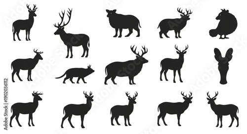 Collection of Deer and Wild Boar Silhouettes.