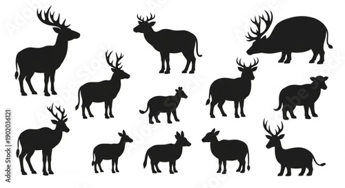 Collection of Deer Silhouettes in Various Poses.