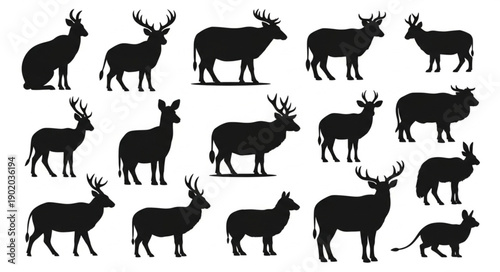 Collection of Deer Silhouettes in Various Poses.