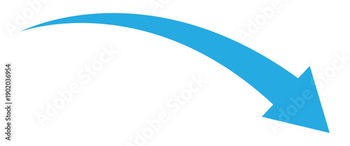 Blue curve arrow pointing leftward down side. Vector illustration isolated on white background.