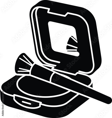   
Makeup compact silhouette icon, cosmetic tool artwork, beauty accessory design, grooming symbol illustration, personal care tribute, feminine style graphic, flat vector illustration