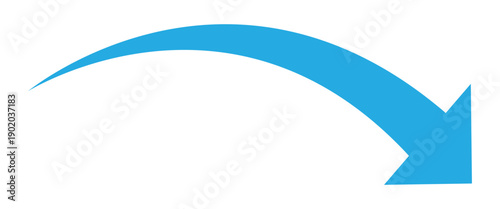 Curve long arrow pointing downward side. Direction symbol. Vector illustration isolated on white background.