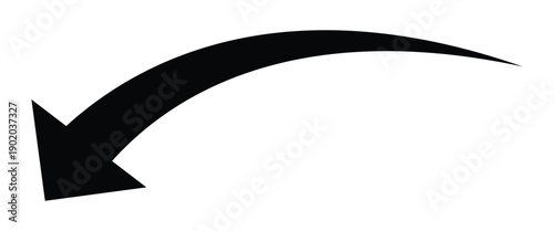Long thin arrow indicating downward direction. Black downward curved arrow indicating loss and regress. Vector illustration isolated on white background.